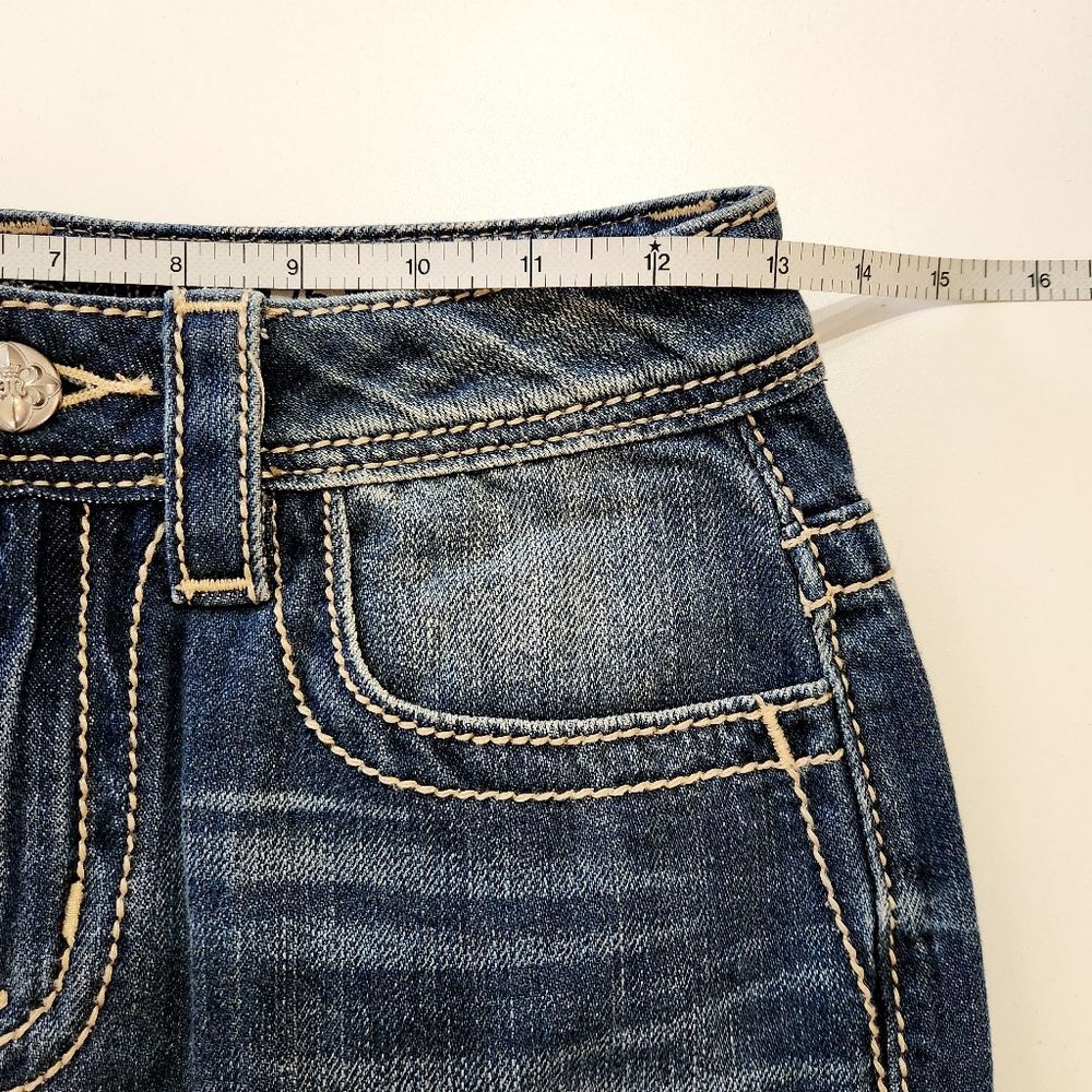 Miss Me High Rise Denim Skirt Southwestern Aztec Embroidered Border Size 25 - Picture 9 of 12